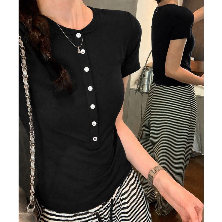 半袖ヘンリーネックtシャツ丸首カットソー | Miniministore | 詳細画像7 