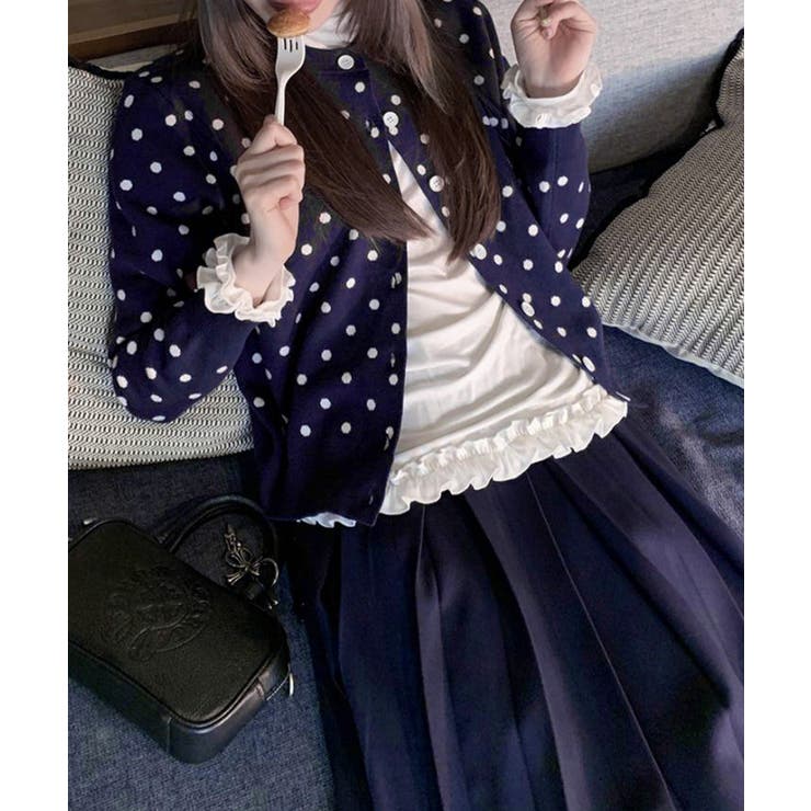ドット柄クルーネックニットカーディガン秋 | Miniministore | 詳細画像12 