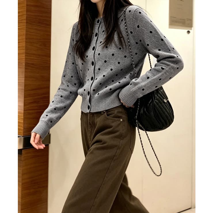 ドット柄クルーネックニットカーディガン秋 | Miniministore | 詳細画像8 