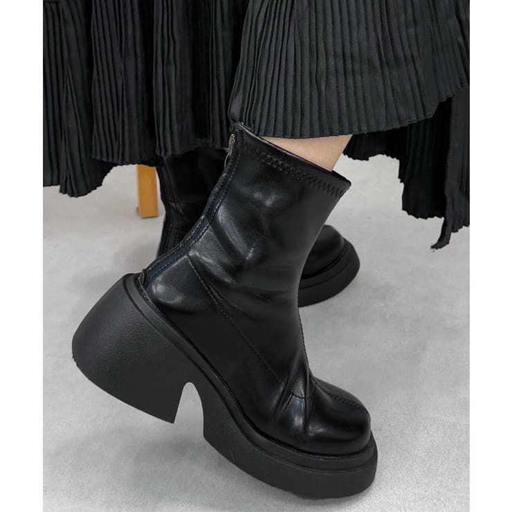 PUレザーショートブーツ バックジッパー | Miniministore | 詳細画像12 