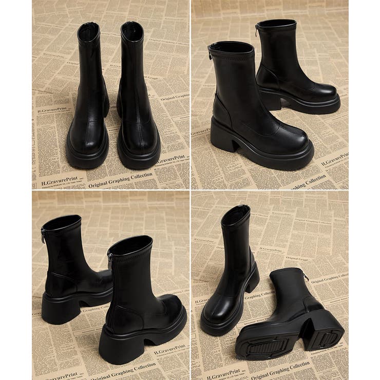 PUレザーショートブーツ バックジッパー | Miniministore | 詳細画像19 