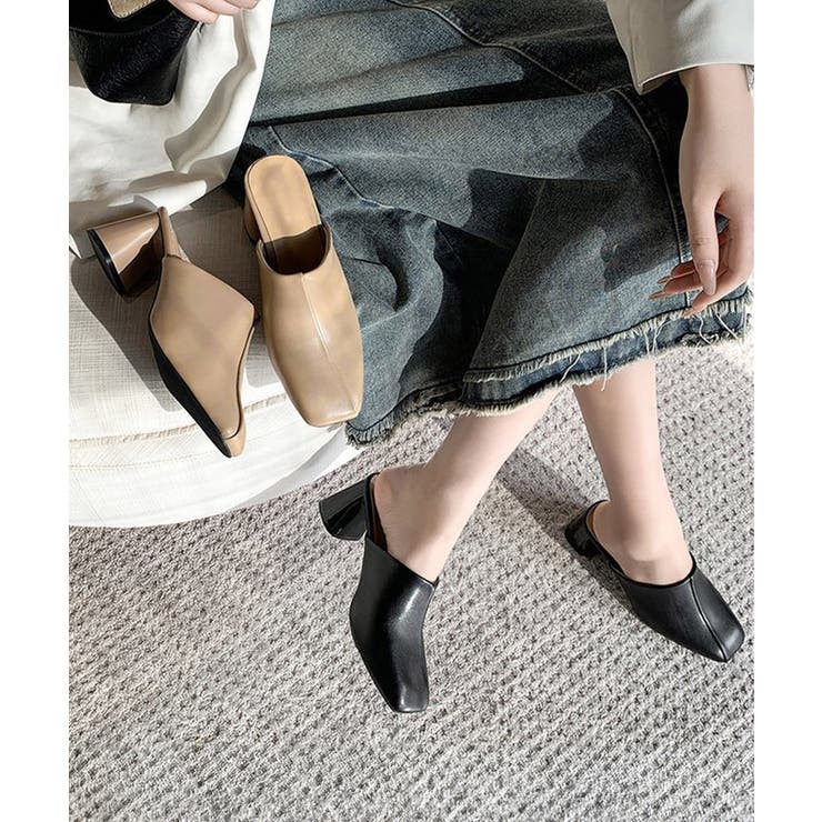 ミュールパンプス 太ヒール靴スクエアトゥ | Miniministore | 詳細画像3 