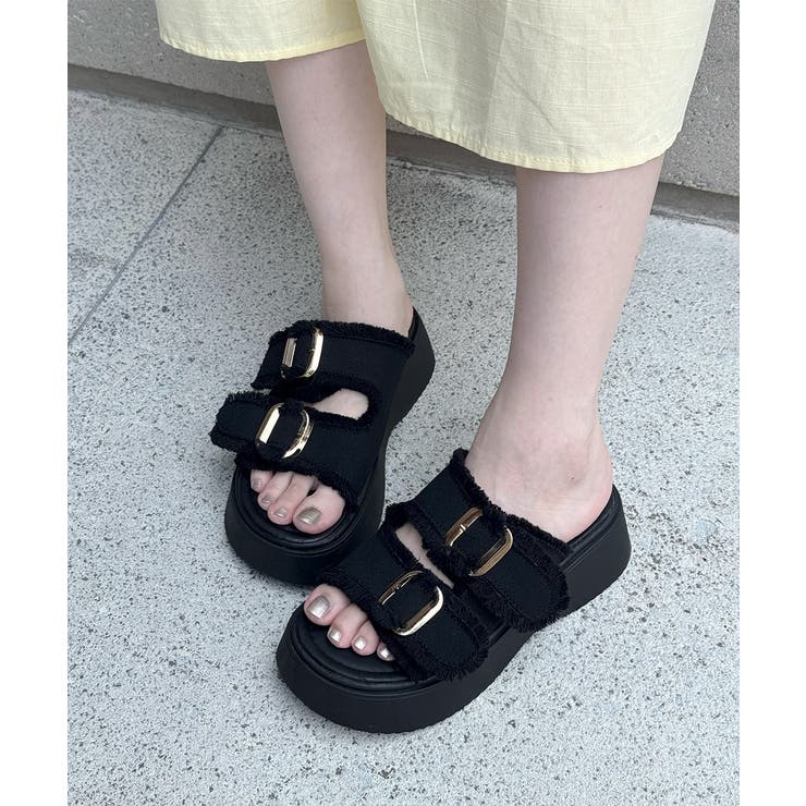 ダブルバックルサンダルデニム厚底サンダル[品番：II000012560