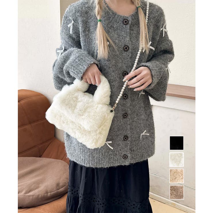 ファーショルダーバッグ パールチェーン鞄 | Miniministore | 詳細画像1 