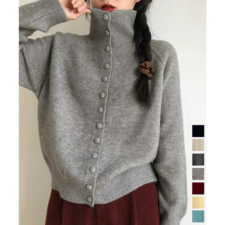 くるみボタンハイネックニットカーディガン | Miniministore | 詳細画像1 