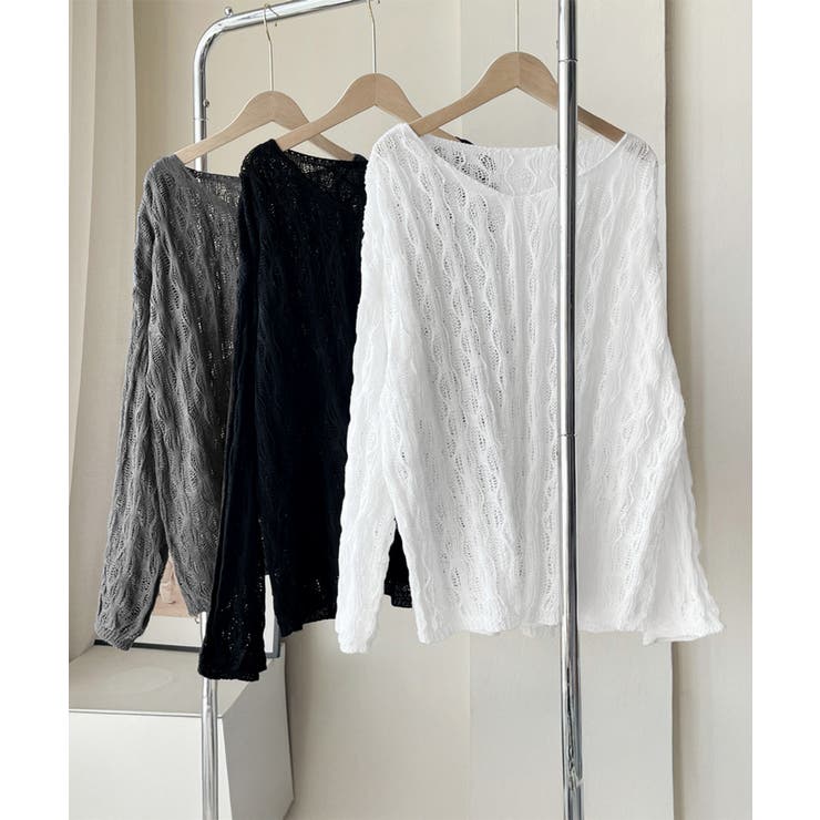 メッシュニット 透かし編みトップス 長袖 | Miniministore | 詳細画像4 