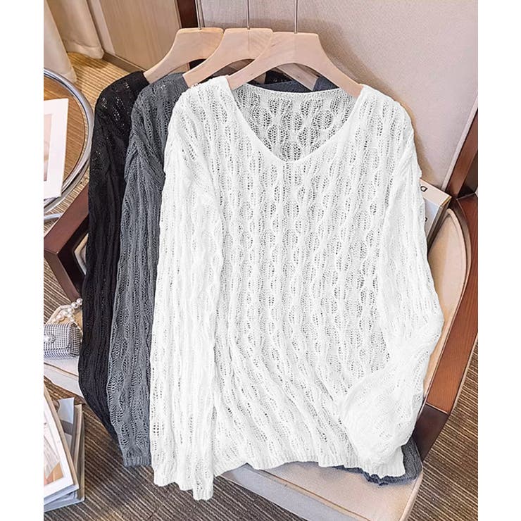 メッシュニット 透かし編みトップス 長袖 | Miniministore | 詳細画像5 