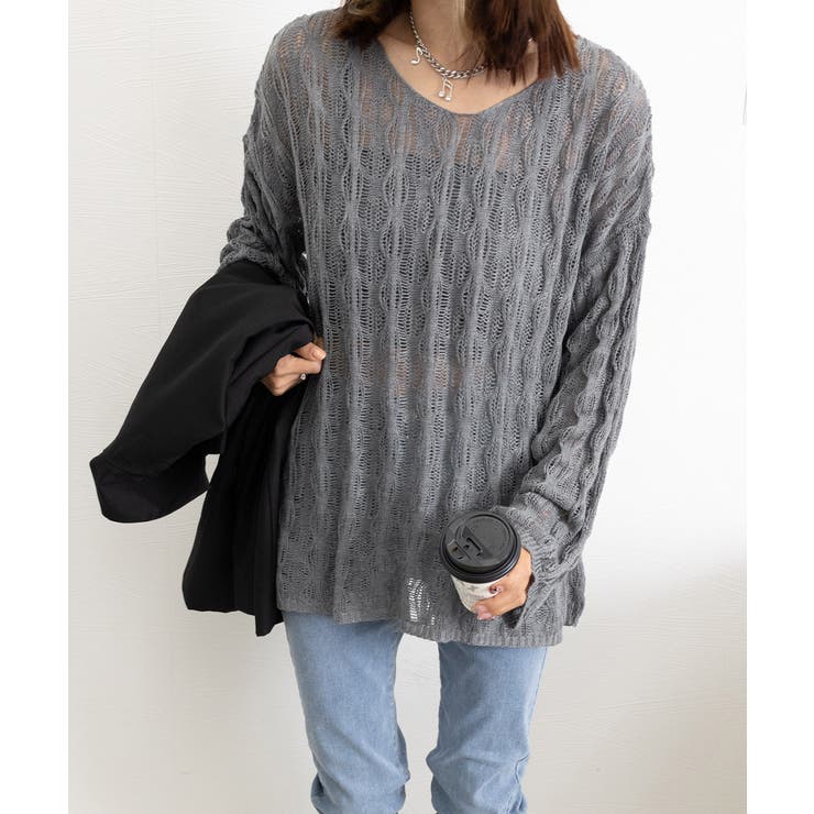 メッシュニット 透かし編みトップス 長袖 | Miniministore | 詳細画像6 
