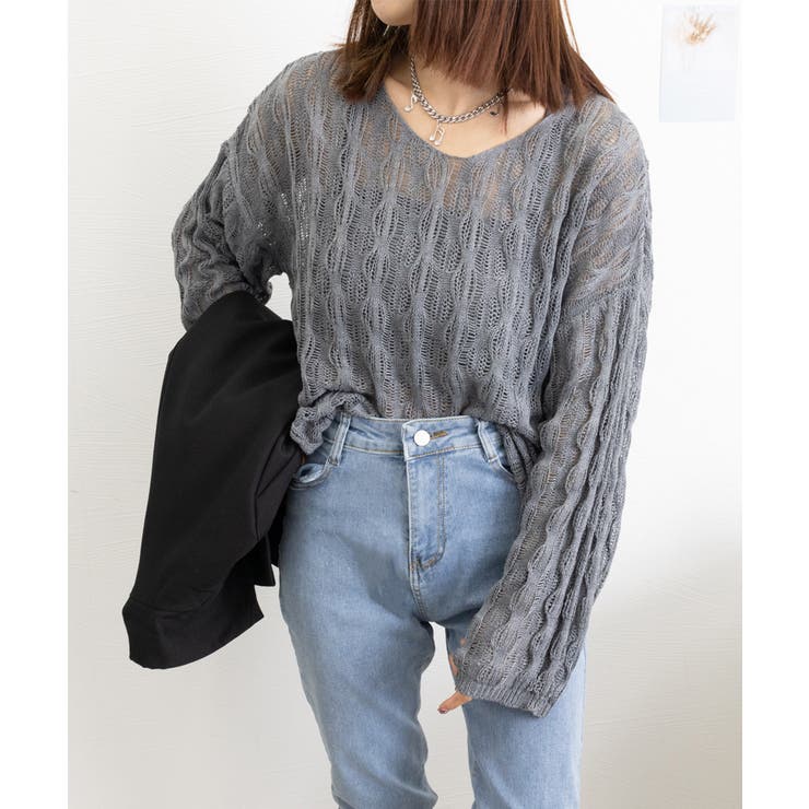 メッシュニット 透かし編みトップス 長袖 | Miniministore | 詳細画像7 