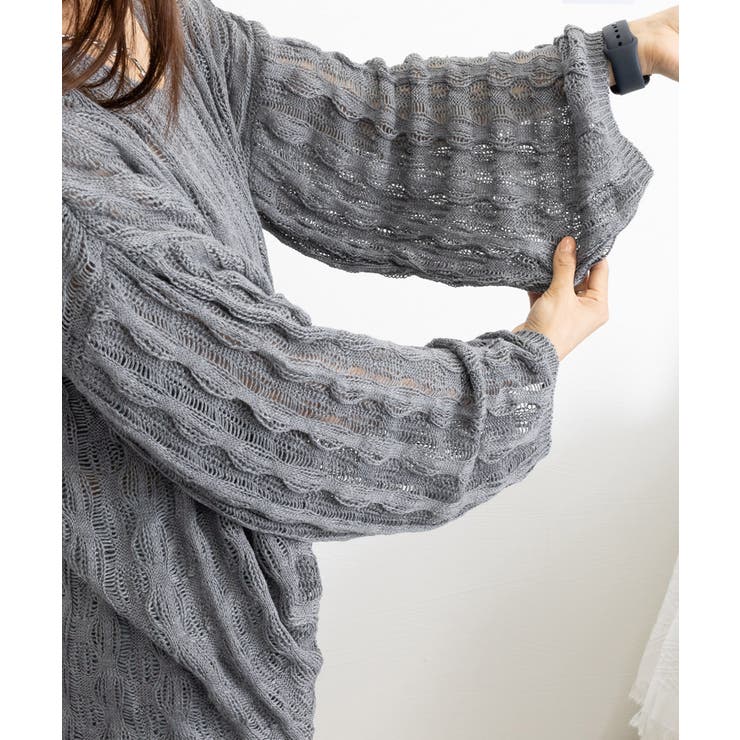 メッシュニット 透かし編みトップス 長袖 | Miniministore | 詳細画像8 