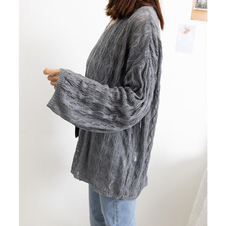 メッシュニット 透かし編みトップス 長袖 | Miniministore | 詳細画像9 