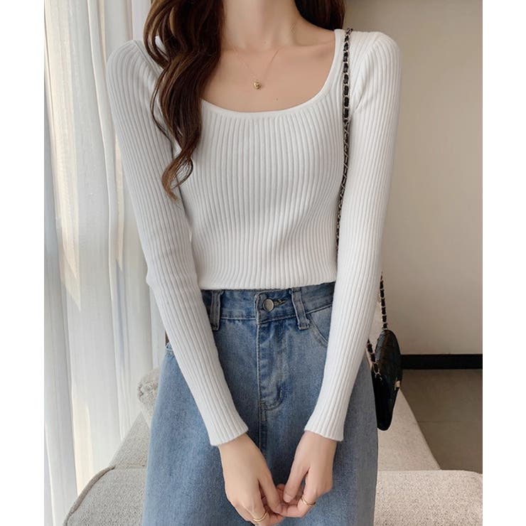 Uネックリブトップススクエアネックニット | Miniministore | 詳細画像10 