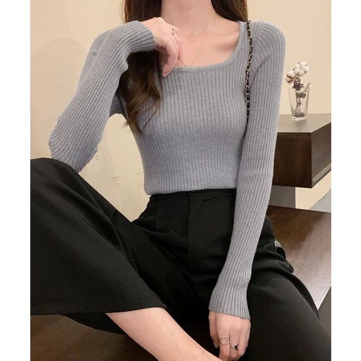 Uネックリブトップススクエアネックニット | Miniministore | 詳細画像16 