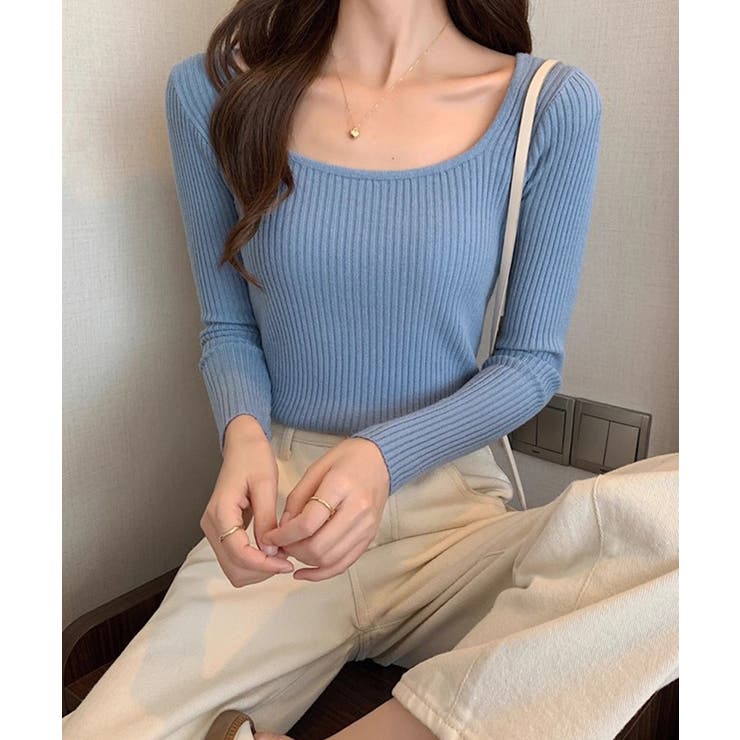 Uネックリブトップススクエアネックニット | Miniministore | 詳細画像17 