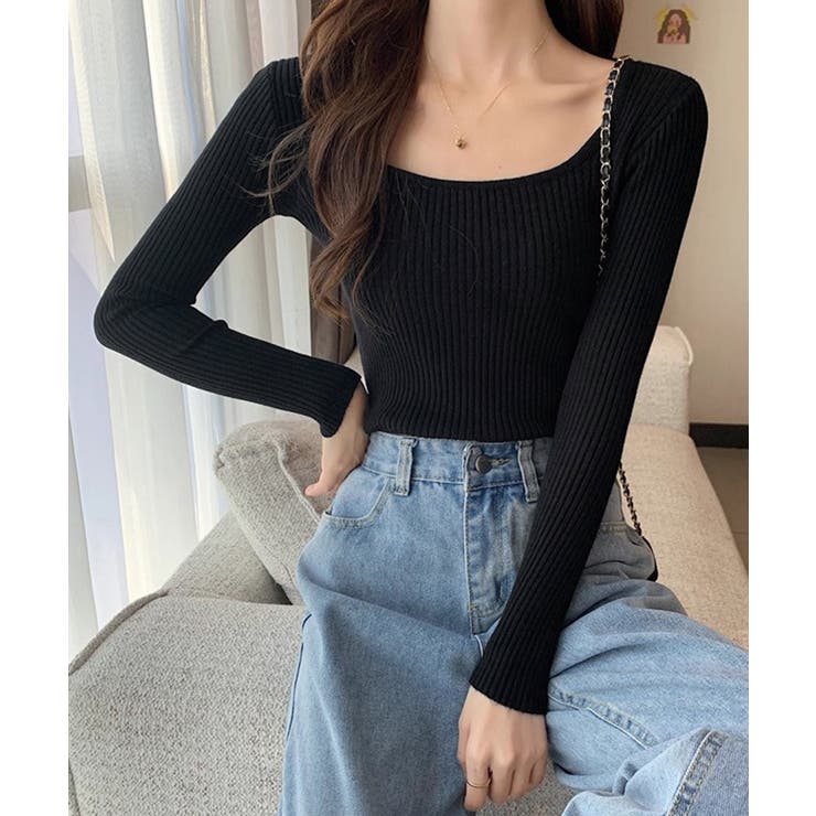 Uネックリブトップススクエアネックニット | Miniministore | 詳細画像5 