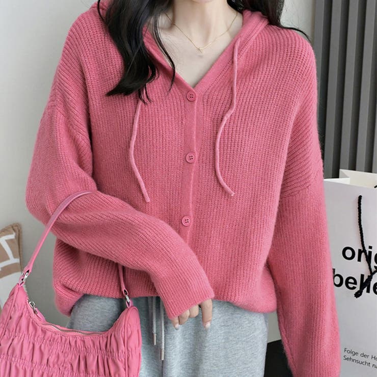 韓国 ニットカーディガン フード付き 秋[品番：II000007552  