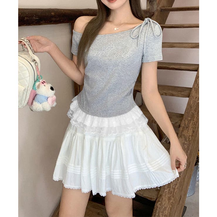 オフショルTロゴtシャツ肩リボントップス | Miniministore | 詳細画像16 