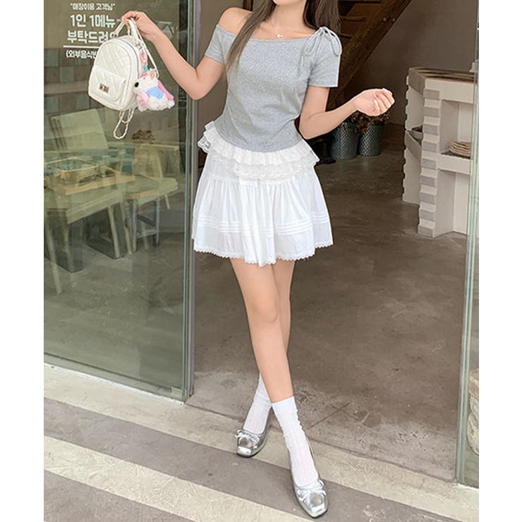 オフショルTロゴtシャツ肩リボントップス | Miniministore | 詳細画像19 