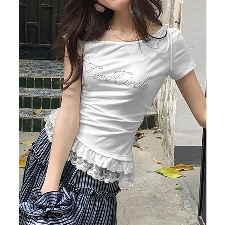 オフショルTロゴtシャツ肩リボントップス | Miniministore | 詳細画像2 