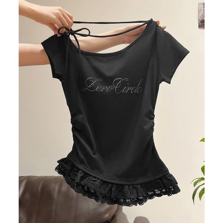 オフショルTロゴtシャツ肩リボントップス | Miniministore | 詳細画像20 