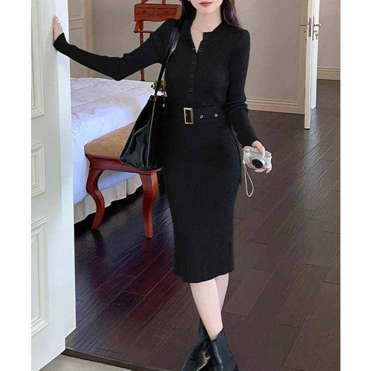 リブニットタイトワンピースウエストベルト | Miniministore | 詳細画像17 