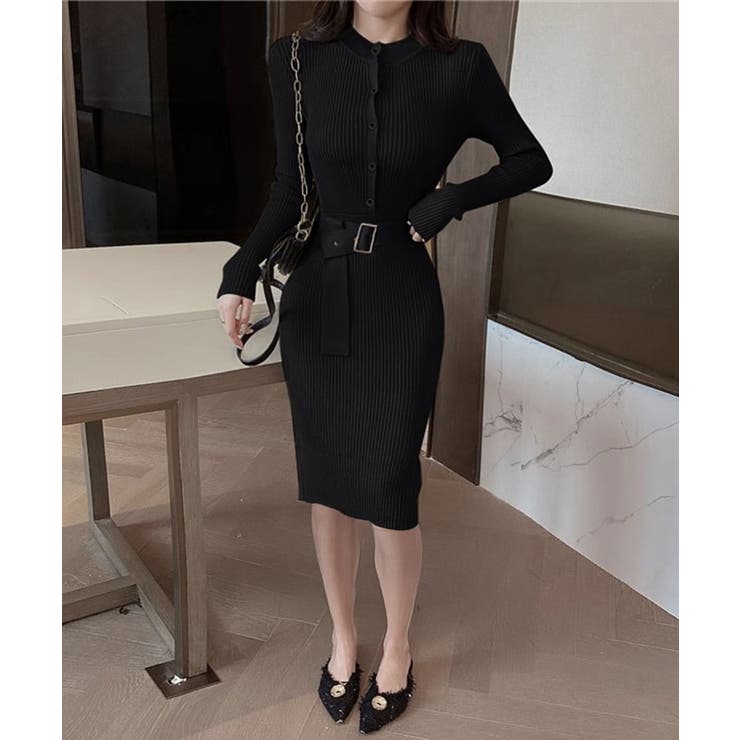 リブニットタイトワンピースウエストベルト | Miniministore | 詳細画像18 