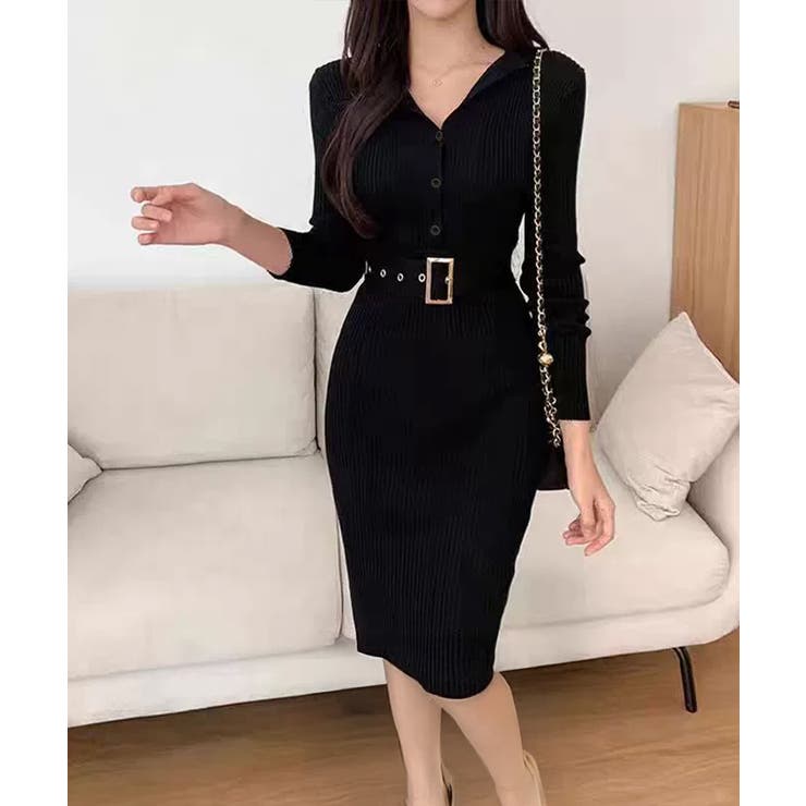 リブニットタイトワンピースウエストベルト | Miniministore | 詳細画像6 