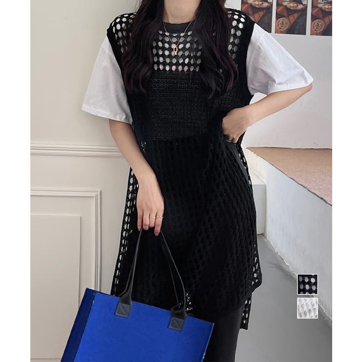 【極美品】HIROKO BIS デニムロングベスト ジレ 異素材切り替え L ケミカルレースジレ /洗える(ベスト・ジレ) | HIROKO BIS(ヒロコ