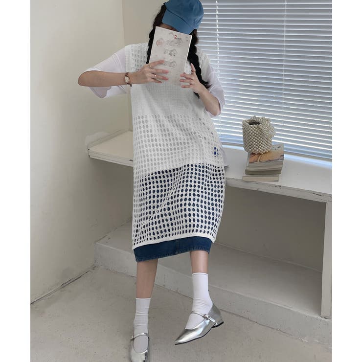 新品　春夏　チュニック　ロングジレ　M　 オーガンジー透かしプリント spdfng016_5.jpg