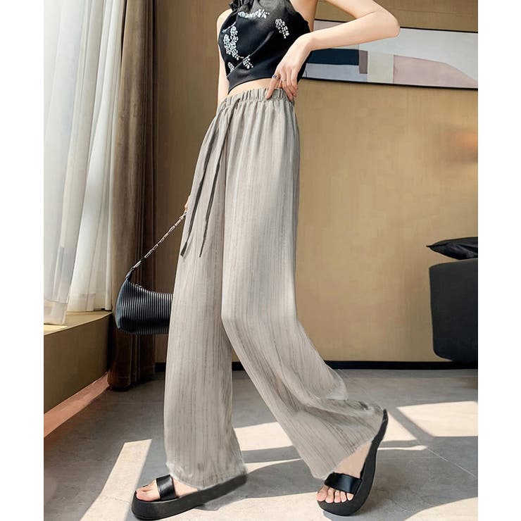 水墨風ワイドパンツ 薄手ドレープパンツ夏 | Miniministore | 詳細画像4 