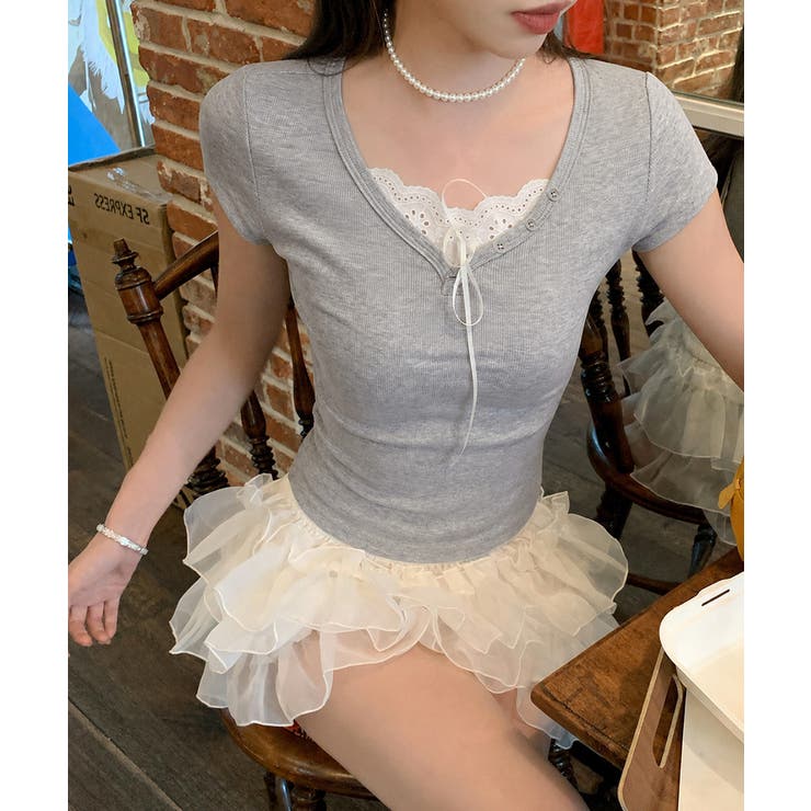 レースレイヤードテレコTシャツ着やせ夏服 | Miniministore | 詳細画像10 