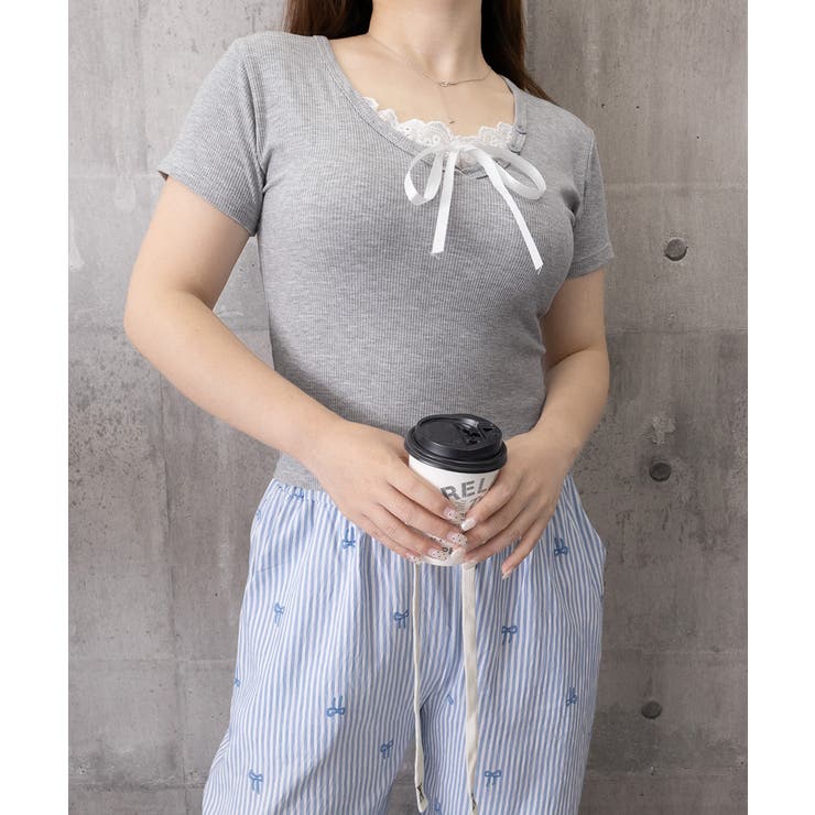 レースレイヤードテレコTシャツ着やせ夏服 | Miniministore | 詳細画像14 