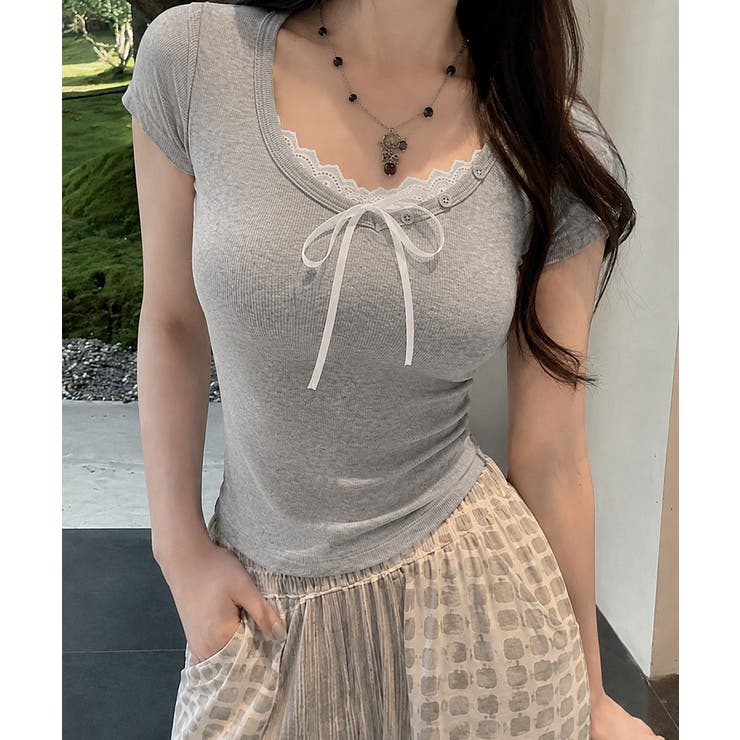 レースレイヤードテレコTシャツ着やせ夏服 | Miniministore | 詳細画像4 