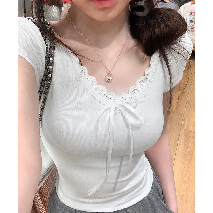 レースレイヤードテレコTシャツ着やせ夏服 | Miniministore | 詳細画像6 