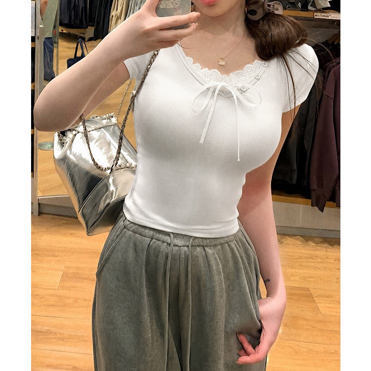 レースレイヤードテレコTシャツ着やせ夏服 | Miniministore | 詳細画像9 