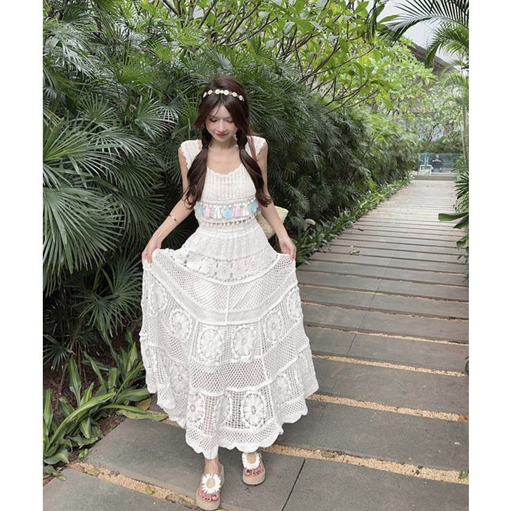 てなグッズや クロシェ編みセットアップ ボヘミアン夏服[品番：II000011608 ジャケット・アウター
