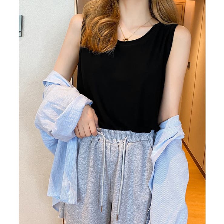 ブラック | ニットタンクトップ サイドスリット韓国風 | SUNSHINE CLOSET