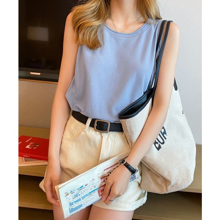 ブルー | ニットタンクトップ サイドスリット韓国風 | SUNSHINE CLOSET