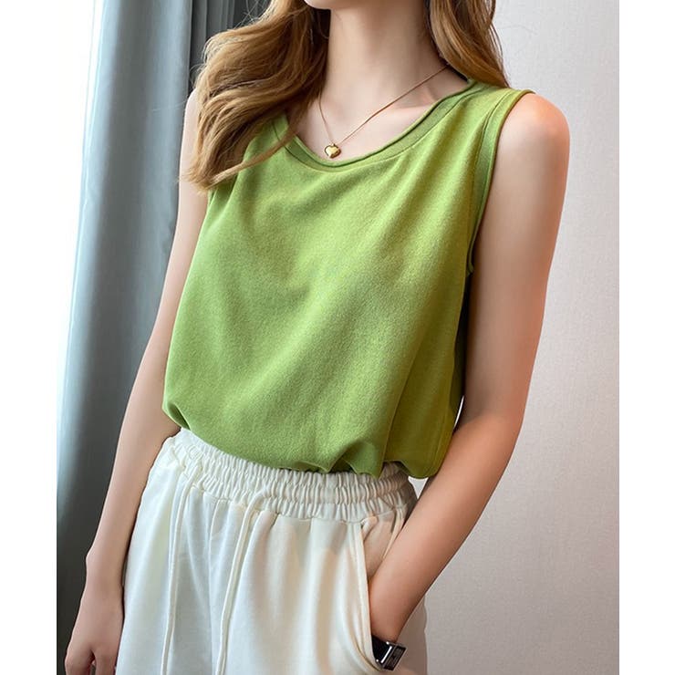 グリーン | ニットタンクトップ サイドスリット韓国風 | SUNSHINE CLOSET