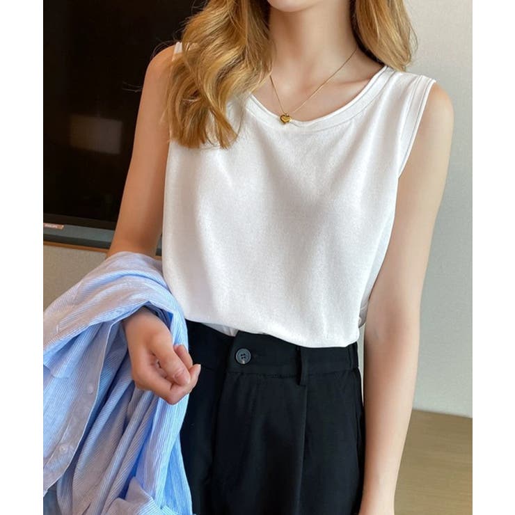 ホワイト | ニットタンクトップ サイドスリット韓国風 | SUNSHINE CLOSET