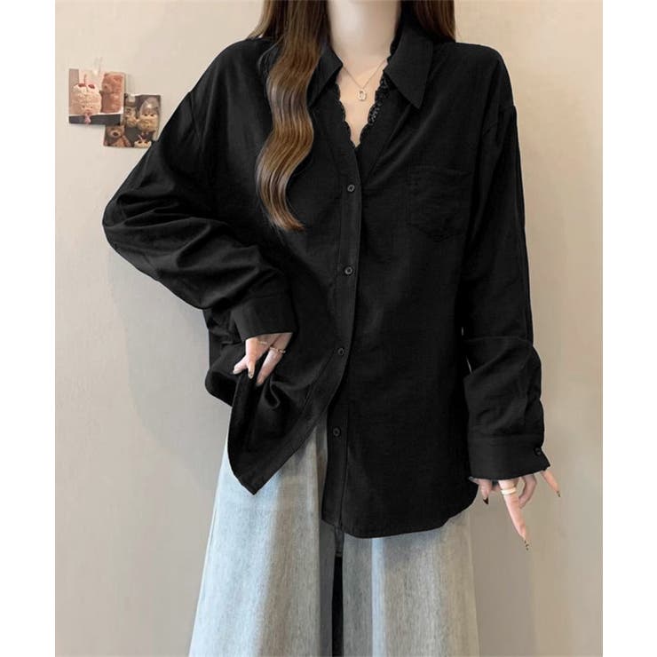 ブラック | シャツブラウス長袖 レース襟シャツ春秋夏 | Miniministore
