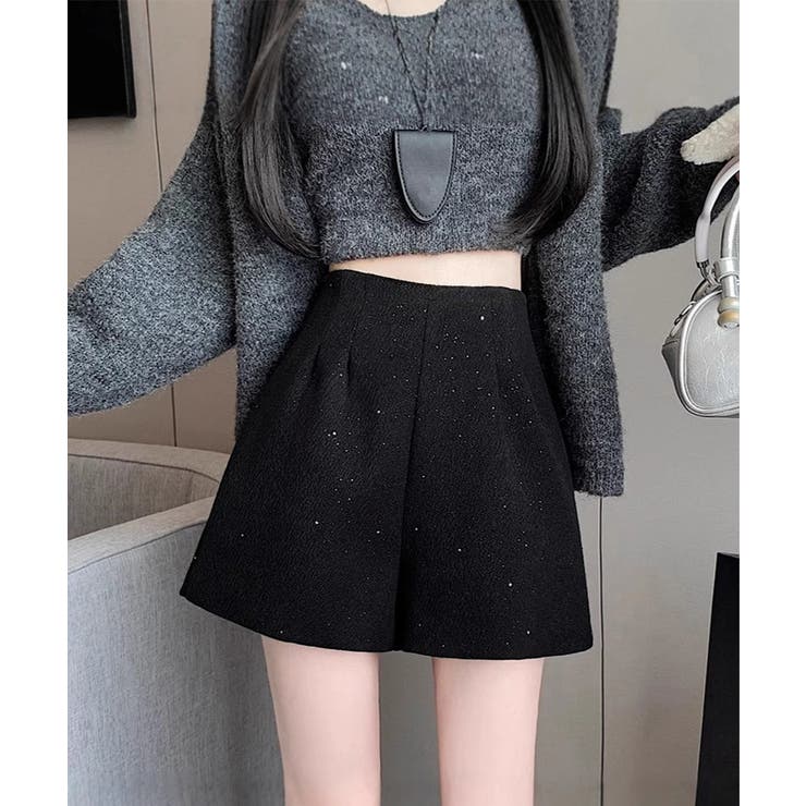 ブラック | ラメツイード風ショートパンツハイウエスト | Miniministore