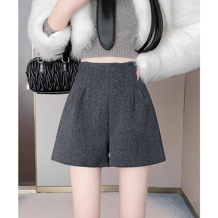 ダークグレー | ラメツイード風ショートパンツハイウエスト | Miniministore