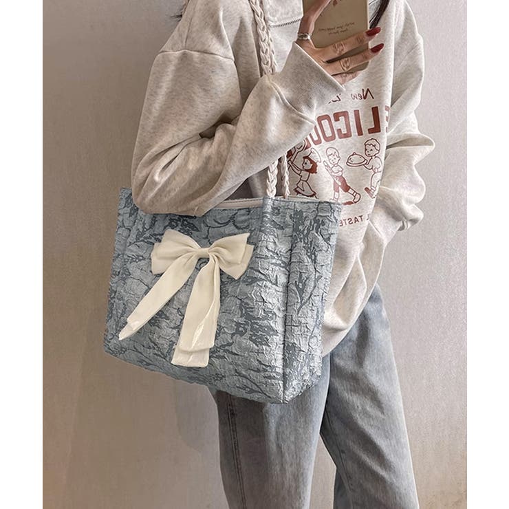 ブルー | ビッグリボントートバッグ 肩掛け 軽量鞄 | SUNSHINE CLOSET