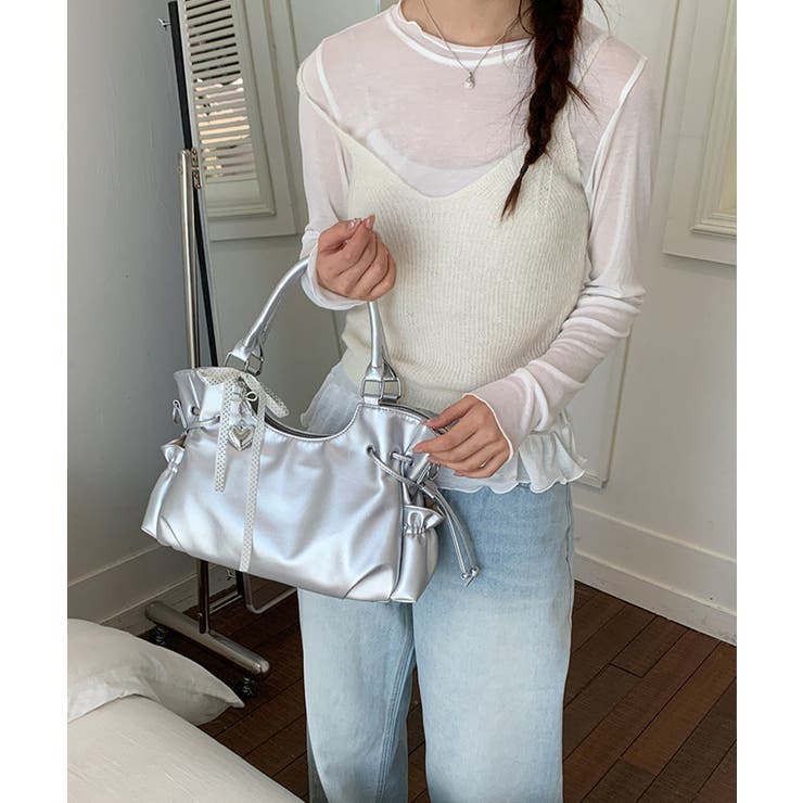シルバー | レディース 韓国風斜め掛け鞄 ドロストバッグ | SUNSHINE CLOSET