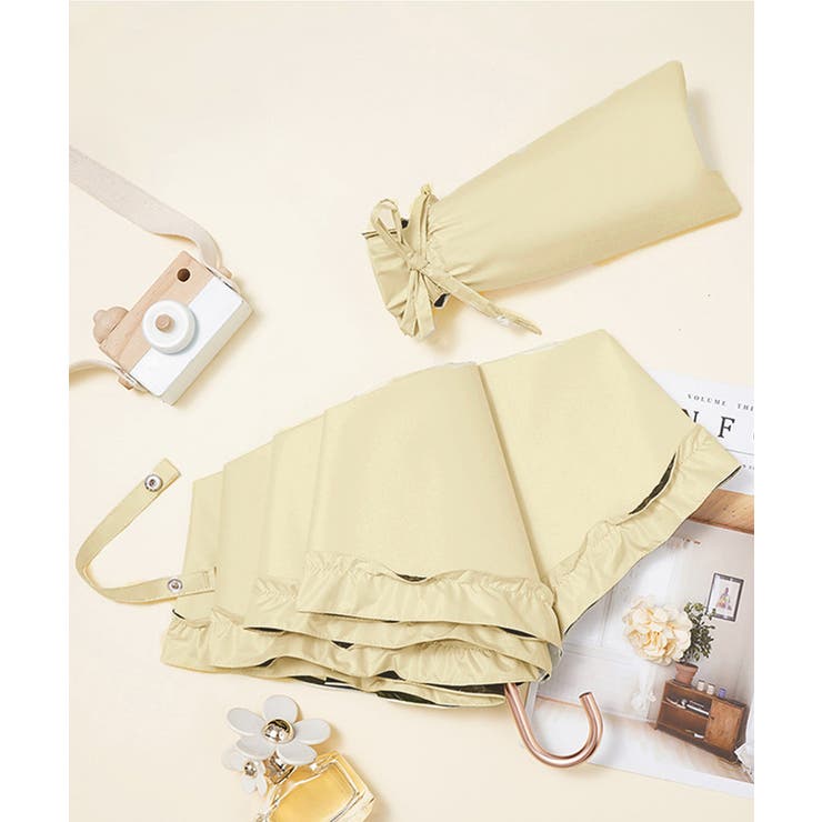 クリーム | 3段折りたたみ傘収納袋付き耐風晴雨兼用傘 | Miniministore