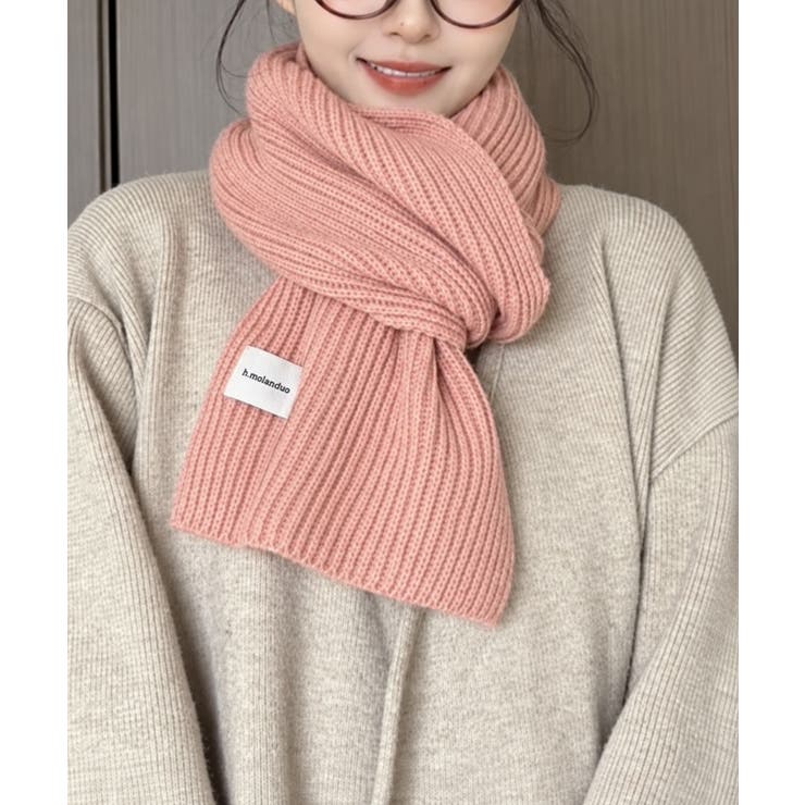 ピンク | 暖かいリブニットマフラー カシミアタッチ | Miniministore