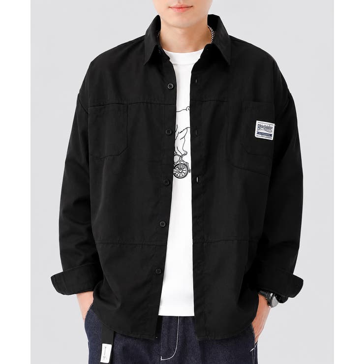 ブラック | ワンポイントロゴシャツ長袖 メンズ春秋服 | AsaAura