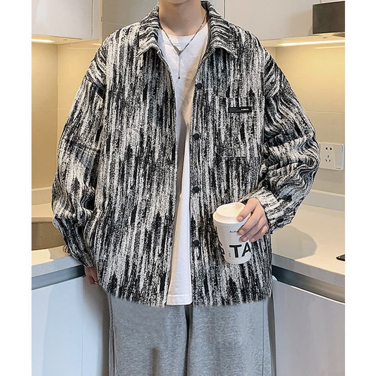 ブラック | メンズ総柄シャツジャケットオーバーサイズ | AsaAura
