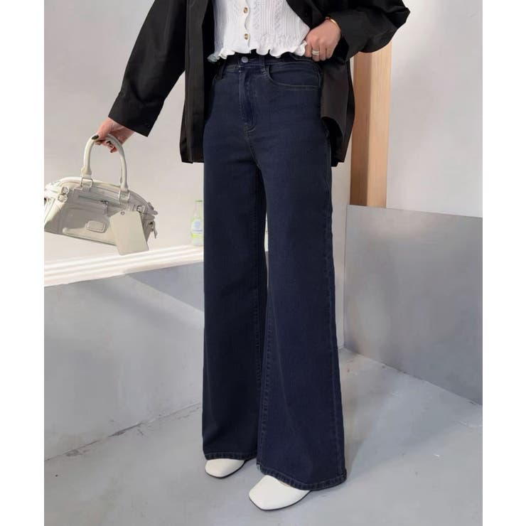 ダークブルー | レディースデニムパンツウエストボタン調節 | Miniministore